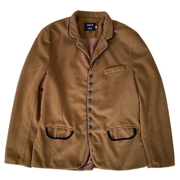 ZYFG Free Military Style Jacket Brown Blazer Black Snaps Women’s Size XL - Picture 1 of 9